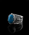 Sterling Silver Filigree Art Turquoise Gemstone Tulip Detailed Women Cocktail Ring