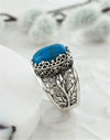 Sterling Silver Filigree Art Turquoise Gemstone Tulip Detailed Women Cocktail Ring