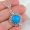 Filigree Art Turquoise Gemstone Women Silver Boho Pendant Necklace - Filigranist Jewelry