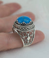Filigree Art Turquoise Gemstone Women Silver Bold Ring - Filigranist Jewelry