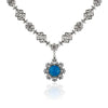925 Sterling Silver Filigree Art Turquoise Stone Flower Choker Necklace