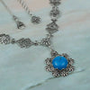 925 Sterling Silver Filigree Art Turquoise Stone Flower Choker Necklace
