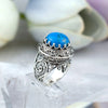 925 Sterling Silver Filigree Art Turquoise Stone Bold Dome Ring