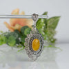 925 Sterling Silver Filigree Art Yellow Agate Gemstone Oval Floral Pendant Necklace