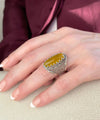 Filigree Art Yellow Agate Gemstone Women Silver Long Statement Ring