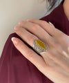 Filigree Art Yellow Agate Gemstone Women Silver Long Statement Ring