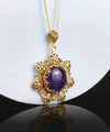Filigree Gold Plated Silver Flower Amethyst Gemstone Woman Pendant Necklace FiligranIst