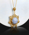 Filigree Gold Plated Silver Flower Blue Lace Agate Woman Pendant Necklace FiligranIst