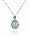 Filigree Silver Aqua Chalcedony Gemstone Woman Oval Pendant Necklace FiligranIst