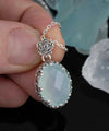 Filigree Silver Aqua Chalcedony Gemstone Woman Oval Pendant Necklace FiligranIst