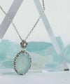 Filigree Silver Aqua Chalcedony Gemstone Woman Oval Pendant Necklace FiligranIst