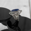 Filigree Silver Daisy Figured Lapis Gemstone Woman Statement Ring - Filigranist Jewelry