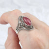 Filigree Silver Daisy Figured Rhodonite Gemstone Woman Statement Ring - Filigranist Jewelry