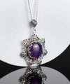 Filigree Silver Flower Figured Amethyst Gemstone Woman Pendant Necklace FiligranIst