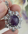 Filigree Silver Flower Figured Amethyst Gemstone Woman Pendant Necklace FiligranIst