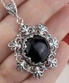 Filigree Silver Flower Figured Black Onyx Gemstone Woman Pendant Necklace FiligranIst