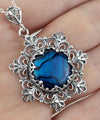 Filigree Silver Flower Figured Blue Abalone Gemstone Woman Pendant Necklace FiligranIst