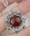Filigree Silver Flower Figured Carnelian Gemstone Woman Pendant Necklace FiligranIst
