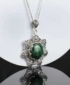 Filigree Silver Flower Figured Malachite Gemstone Woman Pendant Necklace FiligranIst
