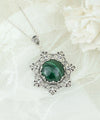 Filigree Silver Flower Figured Malachite Gemstone Woman Pendant Necklace FiligranIst