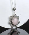 Filigree Silver Flower Figured Rose Quartz Gemstone Woman Pendant Necklace FiligranIst