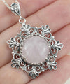 Filigree Silver Flower Figured Rose Quartz Gemstone Woman Pendant Necklace FiligranIst