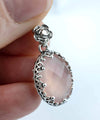 Filigree Silver Pink Chalcedony Gemstone Woman Oval Pendant Necklace FiligranIst