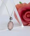Filigree Silver Pink Chalcedony Gemstone Woman Oval Pendant Necklace FiligranIst