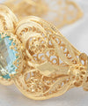 Gold Plated Sterling Silver Filigree Art Blue Topaz Gemstone Women Cuff Bracelet