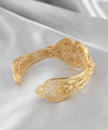 Gold Plated Sterling Silver Filigree Art Blue Topaz Gemstone Women Cuff Bracelet