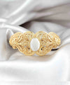 Gold Plated Sterling Silver Filigree Art Mother of Pearl Gemstone Women Cuff Bracelet