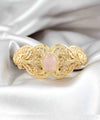 Gold Plated Sterling Silver Filigree Art Rose Quartz Gemstone Women Cuff Bracelet