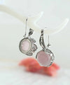 Graceful Filigree Leaf Pattern Rose Quartz Sterling Silver Drop Earrings - Filigranist Jewelry