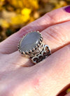 Gray Moonstone Gemstone Double Heart Detailed Filigree Art 925 Sterling Silver Women Statement Ring