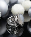 Gray Moonstone Gemstone Double Heart Detailed Filigree Art 925 Sterling Silver Women Statement Ring
