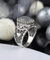 Gray Moonstone Gemstone Double Heart Detailed Filigree Art 925 Sterling Silver Women Statement Ring