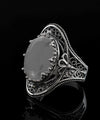 Gray Moonstone Gemstone Filigree Art Woman Silver Statement Ring