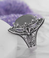 Gray Moonstone Gemstone Filigree Art Woman Silver Statement Ring