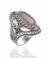 Gray Moonstone Gemstone Sterling Silver Women Statement Ring with Daisy Figures