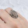 Gray Moonstone Gemstone Sterling Silver Women Statement Ring with Daisy Figures