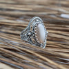 Gray Moonstone Gemstone Sterling Silver Women Statement Ring with Daisy Figures