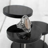 Gray Moonstone Gemstone Sterling Silver Women Statement Ring with Daisy Figures