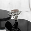 Gray Moonstone Gemstone Sterling Silver Women Statement Ring with Daisy Figures
