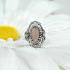 Gray Moonstone Gemstone Sterling Silver Women Statement Ring with Daisy Figures