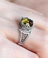 Greek Key Pattern Filigree Art Alexandrite Gemstone Women Silver Cocktail Ring