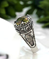 Greek Key Pattern Filigree Art Alexandrite Gemstone Women Silver Cocktail Ring