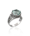 Greek Key Pattern Filigree Art Aquamarine Gemstone Women Silver Cocktail Ring