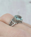 Greek Key Pattern Filigree Art Aquamarine Gemstone Women Silver Cocktail Ring