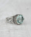 Greek Key Pattern Filigree Art Aquamarine Gemstone Women Silver Cocktail Ring