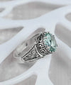 Greek Key Pattern Filigree Art Aquamarine Gemstone Women Silver Cocktail Ring
